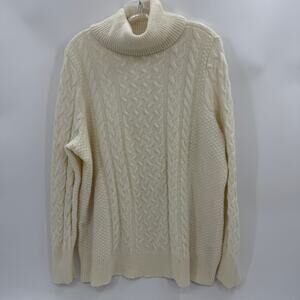 Halogen and Atlantic Pacific Cream Cable Knit Turtleneck Sweater